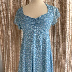 See You Monday Y2K Blue Ditsy Floral Ruched Babydoll Dress | M